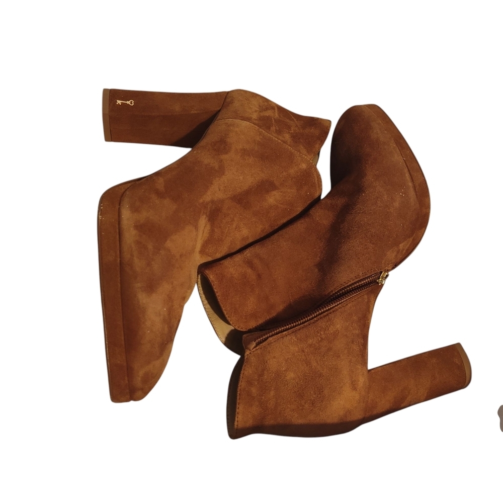 L.K. BENNETT Brown Suede Ankle Boots Chunky Heel - Picture 2 of 9